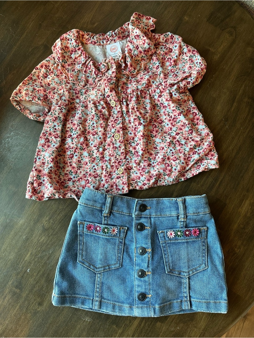 Girls Floral Top & Jean Skirt Set